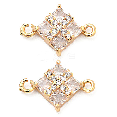 Brass Clear Cubic Zirconia Connector Charms KK-G516-07G-1