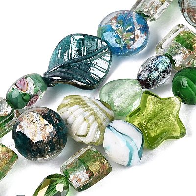 Handmade Foil Glass with Gold Sand Lampwork Beads Strands FOIL-Q002-08D-1