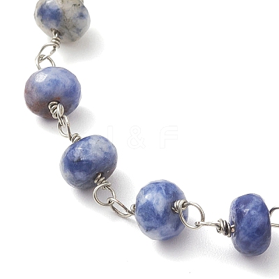 Rondelle Natural Blue Spot Jasper Links Bracelets & Necklaces Sets SJEW-JS01295-03-1