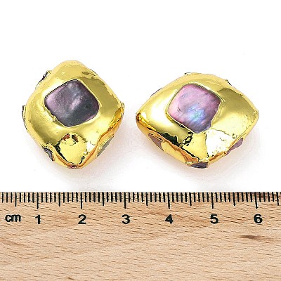 Rack Plating Brass Beads with Dyed Baroque Natural Keshi Pearl KK-K348-19G-1