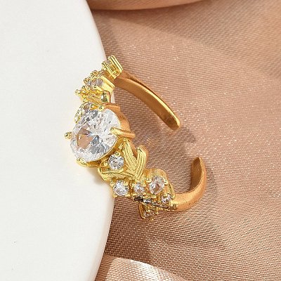 Brass Micro Pave Cubic Zirconia Cuff Open Rings RJEW-C163-25B-G-1