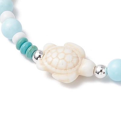3Pcs Dyed Synthetic Turquoise & Natural Howlite Beads Bracelets for Women BJEW-JB11794-1