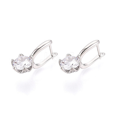 Brass Micro Pave Clear Cubic Zirconia Flower Hoop Earrings EJEW-T048-29P-1
