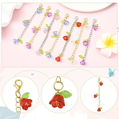 10Pcs 5 Colors Flower Acrylic Pendant Decorations HJEW-FS00087-1