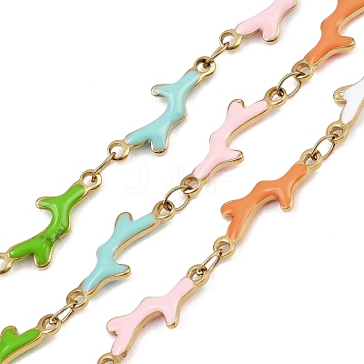 304 Stainless Steel Enamel Coral Link Chains CHS-F023-01G-G-1