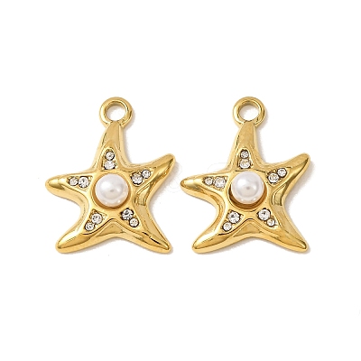 303 Stainless Steel & ABS Plastic Pearl & Crystal Rhinestone Pendants RB-CBA1E47-14G-1