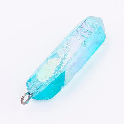 Electroplated Natural Quartz Pendants G-P315-B01-1