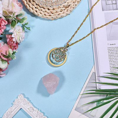 Flat Round with Flower Magnifying Glass Pendant Alloy Rope Chain Necklaces for Women NJEW-WH0013-74G-1