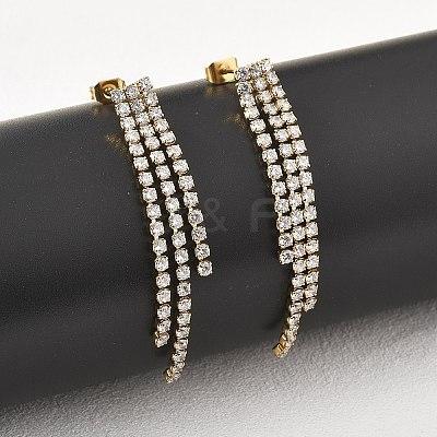 304 Stainless Steel Clear Cubic Zirconia Tassel Stud Earrings EJEW-Z094-01E-G-1