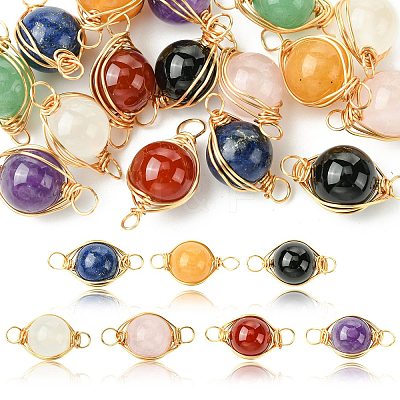 16Pcs 8 Style Natural Gemstone Connector Charms PALLOY-CJ00053-1