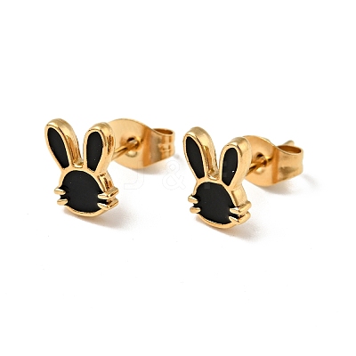 Ion Plating(IP) Enamel Rabbit Stud Earrings with 316 Surgical Stainless Steel Pins EJEW-A081-03G-1
