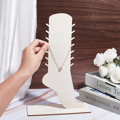 Desktop Wooden Anklet Organizer Display Stands ODIS-WH0086-190-1