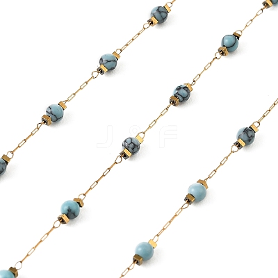 Handmade 304 Stainless Steel & Synthetic Turquoise Beaded Link Chains GL-CBA98C2-05G-1