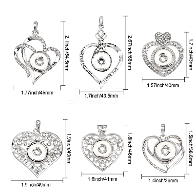 6Pcs 6 Style Alloy Rhinestone Hang Snap Base Pendants FIND-CA0006-90-1