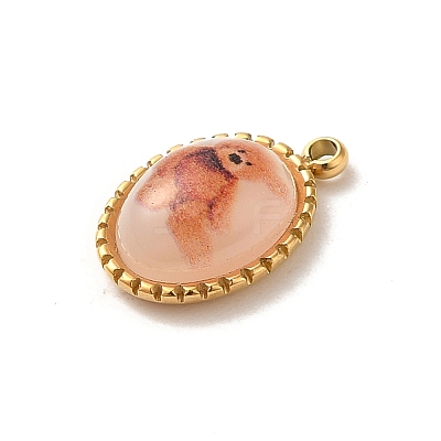 304 Stainless Steel Pave Resin Oval Charms with Bear X-STAS-L022-248G-1