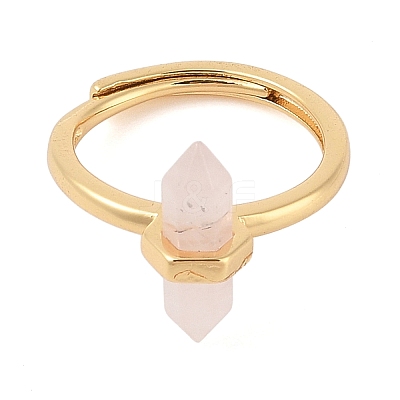 Double Pointed Hexagonal Prism Natural Rose Quartz Adjustable Rings for Women RJEW-G327-01G-04-1