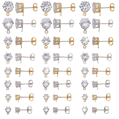 925 Sterling Silver Micro Pave Cubic Zirconia Stud Earring Findings STER-AR0001-28-1