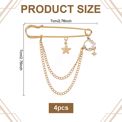 4Pcs Moon & Star Alloy Rhinestone Hanging Chain Brooch JEWB-FG0001-84B-1