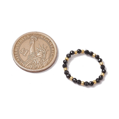 Natural Black Spinel Beaded Stretch Rings for Women RJEW-JR00868-13-1