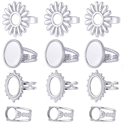 16Pcs 4 Styles Adjustable 304 Stainless Steel Open Cuff Ring Components STAS-SC0020-85-1
