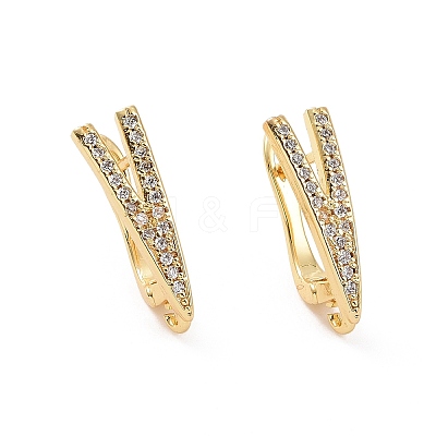 Brass Micro Pave Clear Cubic Zirconia Hoop Earring Findings with Latch Back Closure KK-D086-09G-1