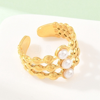 304 Stainless Steel with ABS Plastic Pearl Cuff Open Rings RJEW-Z137-01G-1