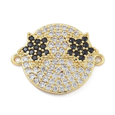 Rack Plating Brass Micro Pave Clear Cubic Zirconia Flat Round Connector Charms KK-A234-040G-02-1