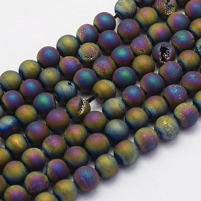 Electroplate Natural Druzy Agate Beads Strands G-G708-8mm-07-1