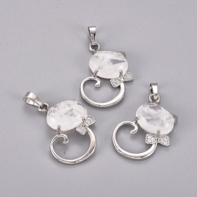 Natural Quartz Crystal Kitten Pendants G-L512-R20-1