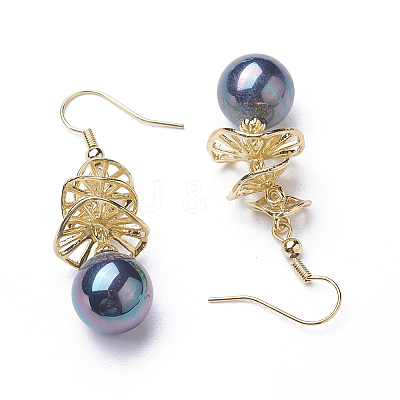 Synthetic Shell Pearl Dangle Earrings EJEW-P179-03G-03-1