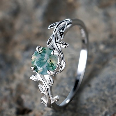 Oval & Leaf 925 Sterling Silver with Moss Agate Finger Rings FS-WGF1EFD-02-1