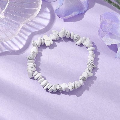 Synthetic White Howlite Chip Beaded Stretch Bracelets for Women Men BJEW-JB10652-05-1