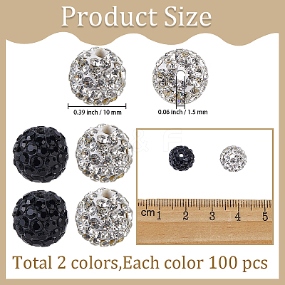200Pcs 2 Colors Pave Disco Ball Beads RB-PA0001-10B-1