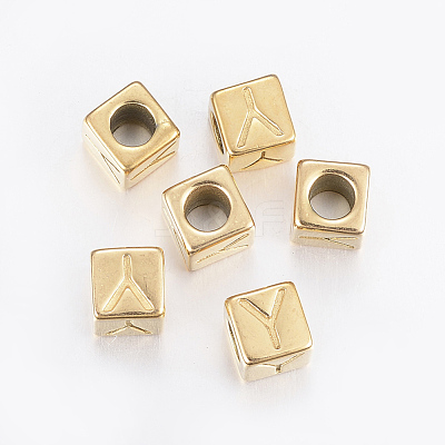 304 Stainless Steel Large Hole Letter European Beads STAS-H428-01G-Y-1