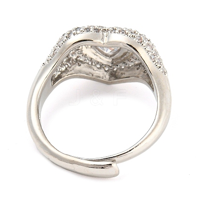 Enamel Heart Adjustable Ring with Clear Cubic Zirconia RJEW-Q781-01P-01-1
