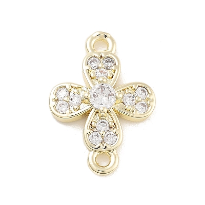 Brass Pave Clear Cubic Zirconia Flower Links Connector Charms KK-Z061-02G-02-1