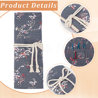 Flower Printed Polyester Cloth Knitting Tools Storage Roll Bags AJEW-WH20054-349B-1