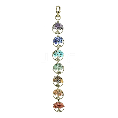 Flat Round with Tree of Life Tibetan Style Alloy Pendant Decorations HJEW-JM01742-02-1