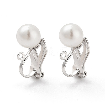 304 Stainless Steel Clip-on Earring Findings with Imitation Pearl Plastic Beaded STAS-H216-03C-P-1