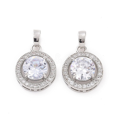 Brass Micro Pave Clear Cubic Zirconia Pendants KK-E068-VC440-1