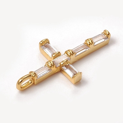 Brass Micro Pave Clear Cubic Zirconia Pendants KK-I668-22G-1