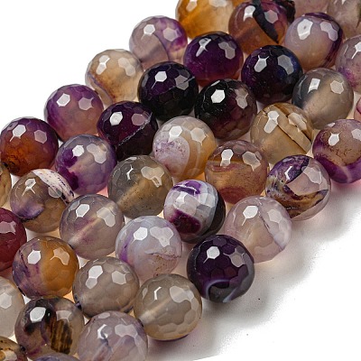 Faceted Natural Banded Agate Beads Strands G-F447-12mm-O07-1
