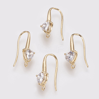 Brass Cubic Zirconia Earring Hooks LS-X-KK-R037-191G-1