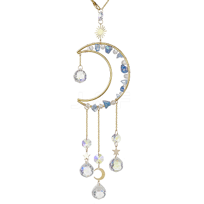Nuggets Natural Quartz & Brass Moon Hanging Suncatchers HJEW-JM04253-04-1