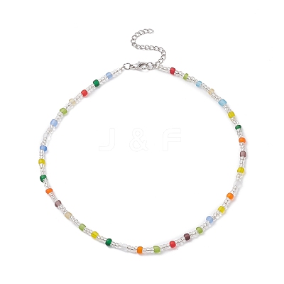 Glass Seed Beaded Necklace for Women NJEW-JN04276-1