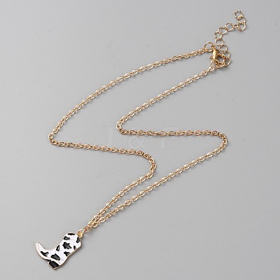 Cowboy Theme Enamel Pendant Necklace with Cable Chains NJEW-WH0013-17B-1