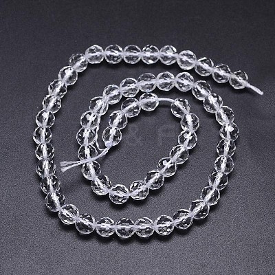 Faceted(64 Facets) Natural Quartz Crystal Round Beads Strands G-L411-34-8mm-1