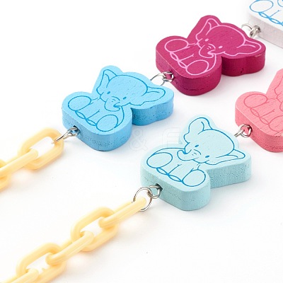 Printed Elephant Natural Dyed Wood Beaded Necklaces NJEW-JN03527-1