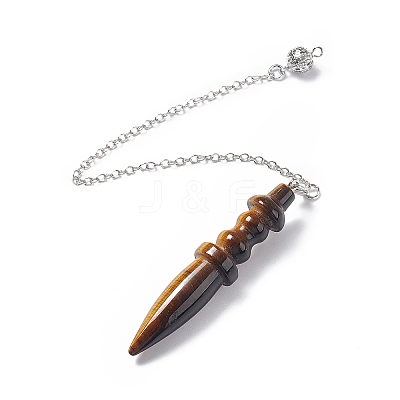 Natural Tiger Eye Pointed Dowsing Pendulums AJEW-B020-06P-02-1