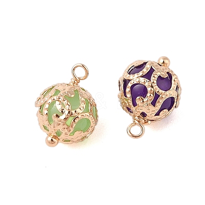 Brass Round Charms with Glass KK-B100-033G-1